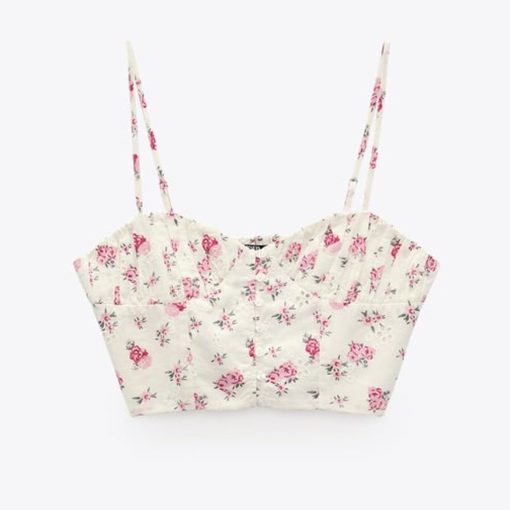 Zara Floral Linen Blend Corset Top
